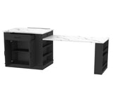 Extendable island console with drawers, double-door cabinet, and open shelving. Serves as dining 68266575