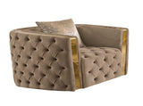 Naomi Button Tufted Chair with Velvet Fabric and Gold Accent in Taupe B00961117