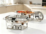 2pcs Stainless Steel Glass 6L Viewable Disassembly Buffet Stove, Oval Shape, Silver 81833216