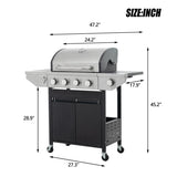 Propane Grill 4 Burner Barbecue Grill Stainless Steel Gas Grill with Side Burner, 46,500 BTU Outdoor W3212P279748
