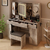 Large Vanity Table Set with LED Lighted Mirror and 2 DIY Pegboards, 5 Hooks, Vanity Desk with 11975877