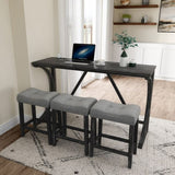 Bar Table Set with Power Outlet, Bar Table and Chairs Set, 4 Piece Dining Table Set, Industrial W487P333506