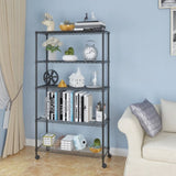 ZNTS 5-Layer Plastic Coated Iron Shelf with 1.5" Nylon Wheels 165*90*35 Black 40565502