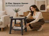2-Tier Small Round Side Table with Tapered Legs, Curved Transitions for Living Room & Bedroom 45102012