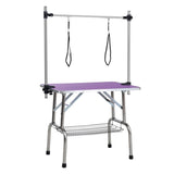 ZNTS 42" Folding Dog Pet Grooming Table Stainless Steel Frame Rubber Mat on Board with Adjustable Arm and 01297453