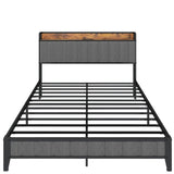 ZNTS Queen Size Bed Frame with Charging Station, Upholstered Headboard, Metal Platform, Grey 88974793