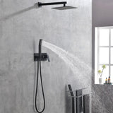 ZNTS Brass Matte Black Shower Faucet Set Shower System 10 Inch Rainfall Shower Head with Handheld Sprayer 57003822