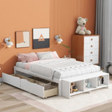 ZNTS Full Size Bed with Storage Case, 2 Storage drawers, Lengthwise Support Slat,White 13087519