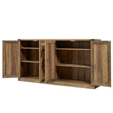 65-Inch Rustic Oak Color Faux Rattan Sideboard, Barn Door Rustic Style Sideboard, Living Room, W2702P184359
