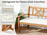 2 Person Acacia Wood Outdoor Loveseat Bench with Removable White Sponge Cushion, Heavy Duty Patio 71092308