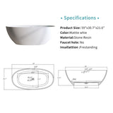 59'' Solid Surface Matte Tub, Solid Surface Soaking Tub, Stone Resin Freestanding Bathtub, Thick W2753P191209