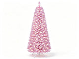 6 FT Pink Flocked PreLit Pencil Christmas Tree, 392 Branch Tips Artificial Fir Tree with 140 Warm 23193054
