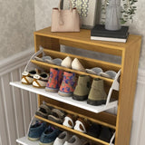 Shoe Storage Cabinet with 3 White Panel Flip Drawers, Freestanding Organizer for Entryway, Narrow W409P194946