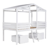 ZNTS Twin Size Low Loft Wood House Bed with Two Drawers, White WF296664AAK