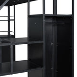 Full Size Metal Loft Bed with Storage Staircase and Wardrobe,Shelves and Lockers,Black 20859887