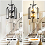8-Light Metal Lantern Tiered Pendant Hanging Light Fixtures, Industrial Farmhouse Adjustable Height W1592P247044