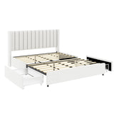 Anda Patented 2-Drawers Storage Bed Queen Size Ivory Boucle Upholstered Platform Bed, Tufted B083P156197