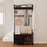 33.1" Wide Hall Tree with 2 Movable Drawers, Shoe Storage, Shelves and Garment Racks, 5-in-1 W2887P239379