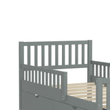 Twin Size Wood Platform Bed with Guardrails on Both Sides and Two Storage Drawers, Gray N733P172696E