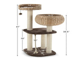 41 Inch Hand-Woven Water Hyacinth Cat Tree, 3 Sisal Scratching Posts Multi-Level Activity Center for 74500291