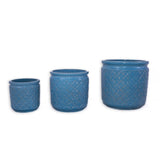 Handmade Ceramic Flower Pot Set of 3, 15/12/9 Inch Diameter, Blue with Geometric Pattern, for W3273P321480