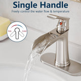 Sink Faucet With Deck Plate Waterfall Brushsed with Pop Up Drain and Supply Lines Bathroom faucets W1932P180746