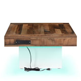 ON-TREND 31.4'' x 31.4'' Farmhouse Coffee Table with 2 USB Ports and Outlets, Brown Spliced Wood N721P189320K