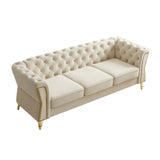 Modern Tufted Velvet Sofa 87.4 inch for Living Room Beige Color W579P329996
