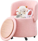 Storage Ottoman Foot Rest Round Footstool Teddy Velvet Footrest with Wheels Vanity Stool Pink 91452868