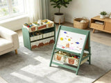Green Kids Toy Organizer & Easel Set 6 Storage Bins, Blackboard Whiteboard for Playroom Ages 3-8 47580920