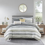 8 Piece Printed Seersucker Comforter and Quilt Set Collection Yellow King/Cal King B03597255