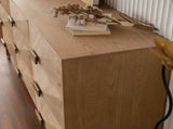 59.44" Light Wood Sideboard Buffet - 3-Drawer 2-Door Storage Cabinet with Geometric Relief Fronts, W3158P307446