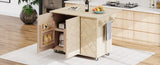 K&K 51.2"W Ash Veneer Solid Wood Handwoven Island with Drop Leaf, Coastal N707P207916Y