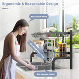 2-Tier Over Sink Dish Rack - Extendable Steel, 12 Bowls10 Plates Capacity, Rust-Proof, Suck Caps 40646898