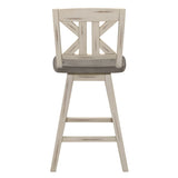 Pub Height Chairs Set of 2, Distressed Gray and White 360-degree Swivel Chair Solid Rubberwood B011P194917