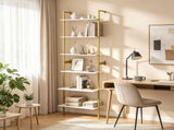 6Tier Freestanding Ladder Bookshelf, Metal Frame Storage Shelf, Rustic Brown Open Display Rack for 53971544