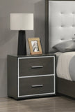 1pc Contemporary 2-Drawer Nightstand with Chrome Accents Gray Rustic Finish Bedroom Wooden Furniture B011P236784