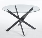Black Dining Table with cross metal leg and glass,Modern Space Saving Kitchen Table for Living W234P311860