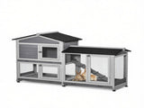 62 Inch Indoor Outdoor Wooden Rabbit Hutch with Wheels Run Box Slide-out Tray and Ramp 99886330