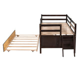 ZNTS Low Loft Bed Twin Size with Full Safety Fence, Climbing ladder, Storage Drawers and Trundle Espresso WF312991AAP