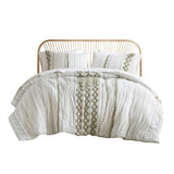 3 PCS King/Cal King Cotton Printed Comforter Set with Chenille Sage/Ivory B035P319204