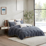 3 Piece Embroidered Cotton Quilt Set Navy King/Cal King B03596540
