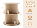 2-Tier Kids Rotating Bookshelf - 360&deg Display for Books/Toys, Bear Baffles Child-Friendly Height, 59781382