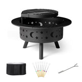 ZNTS 35 Inch Outdoor Wood Pits, Metal Round Bonfire Firepit with Grill Grate for Backyard, 38262507