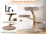 4-Level Natural Pear Wood Cat Tree - 19.5"x35.5", Jute Scratch Posts Plush Ball, Long Plush 98702501