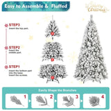 Artificial 7ft Flock LED-lit Christmas Tree with 1060PVC/Hard Needle Mixed Branch Tips,Hinged 12900412