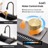 Kitchen Sink 30" x 22" Multifunctional Overmount Flying Rain Waterfall S304 Stainless Steel Handmade T3177P286040