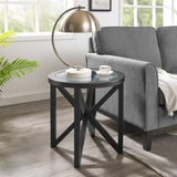 Modern simple coffee table, tempered coffee table solid wood base round transparent 09076037