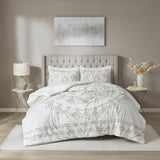 3 Piece Tufted Cotton Chenille Comforter Set Ivory/Taupe Full/Queen B03597181