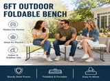 6 ft Portable Folding Bench, HDPE Plastic Indoor Outdoor Seat with Steel Frame, White, 1 Pack 18120772